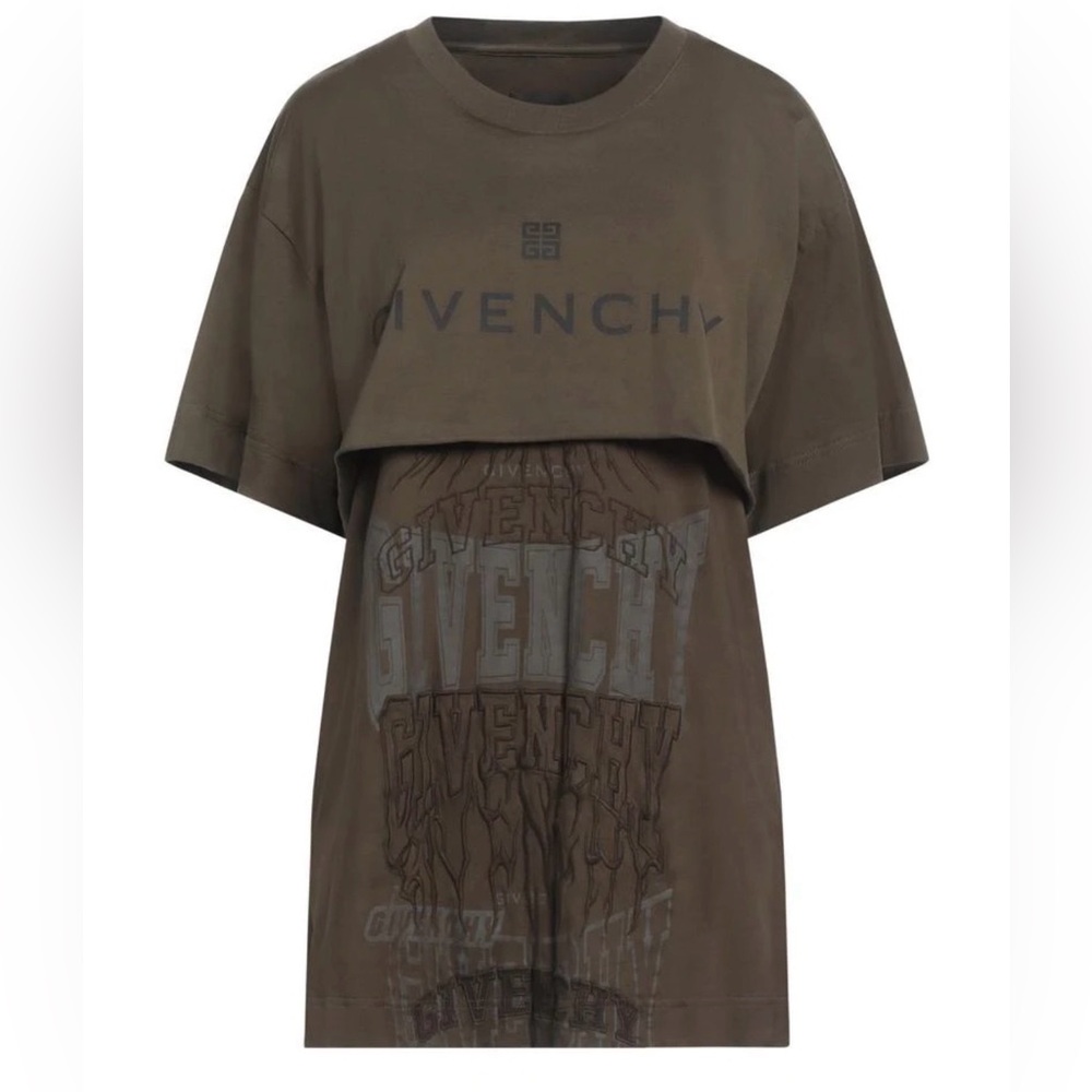 Givenchy Layered Logo army green Graphic Tee